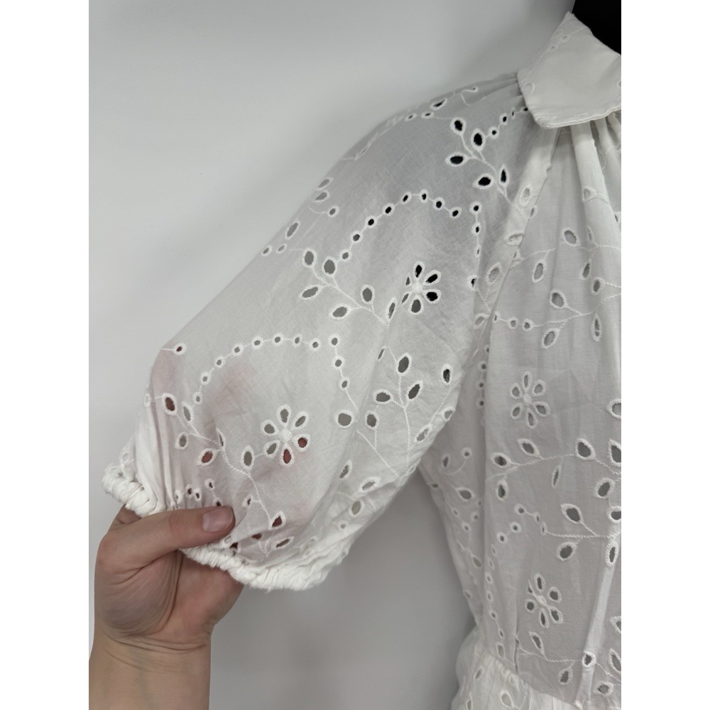 A New Day White Puff Sleeve Eyelet Cotton Dress XS cottagecore fairy boho beachy - Picture 9 of 11